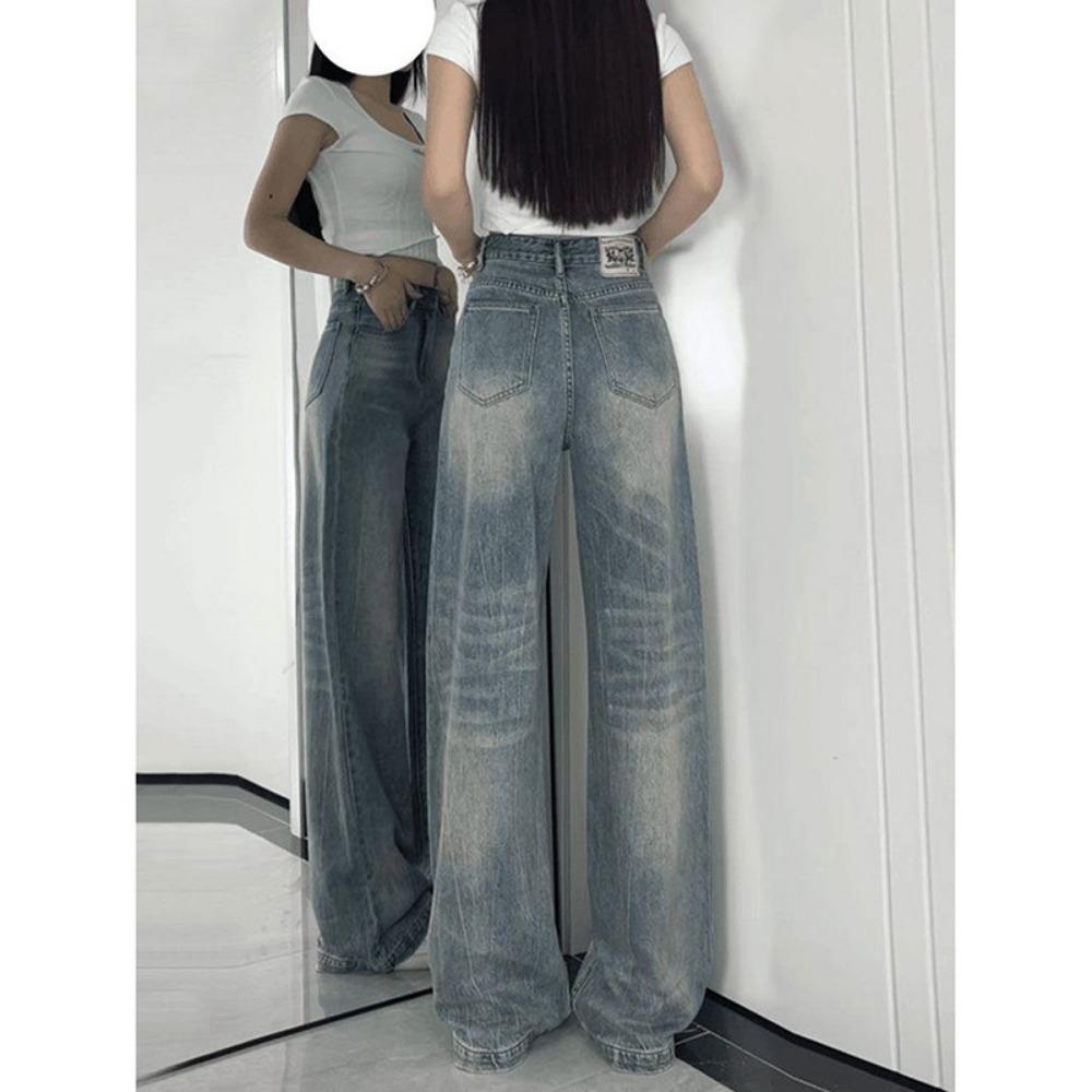 Retro Straight Jeans for Women In Summer New High-waist Loose Floor Wide-leg Pants