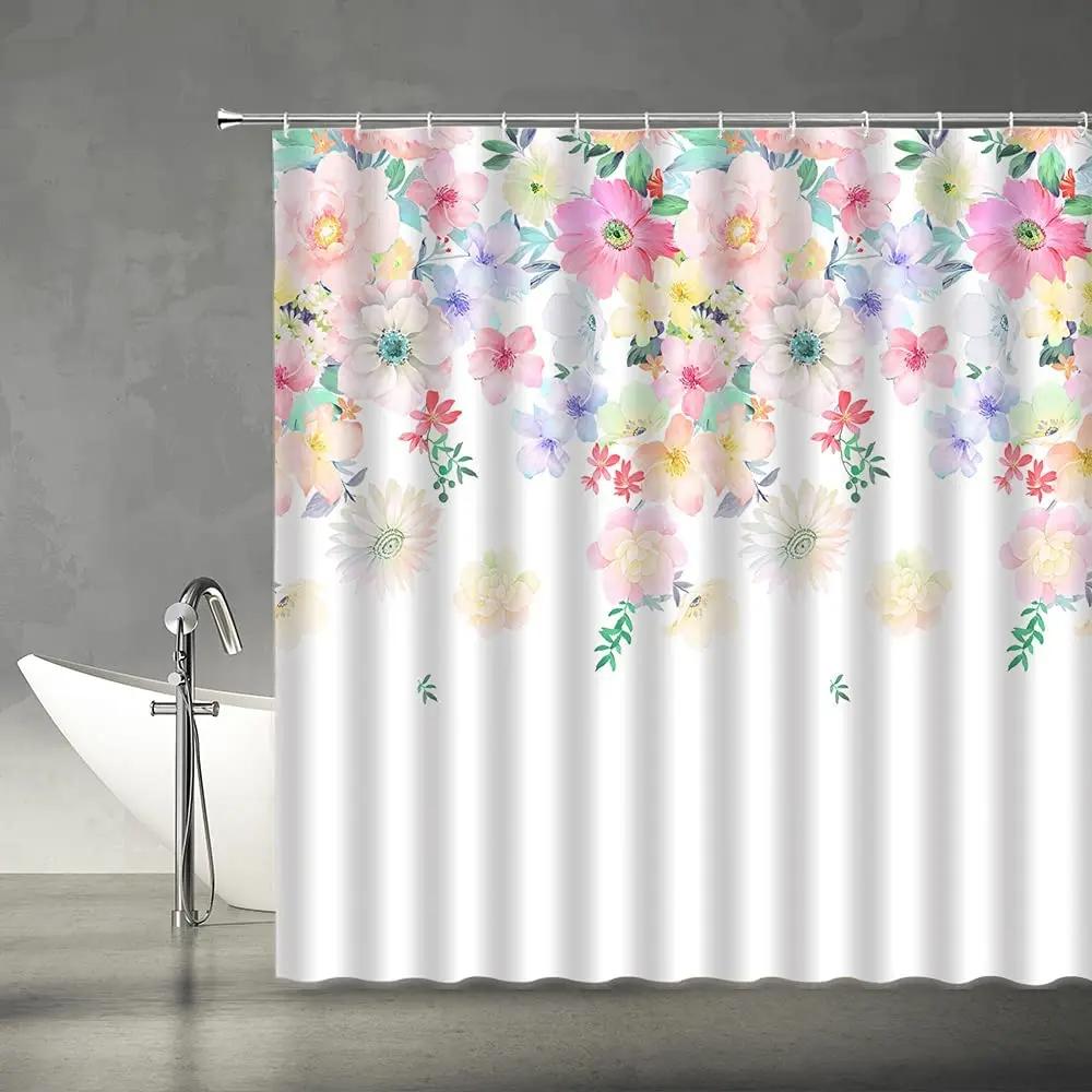 Conjunto de cortina de chuveiro floral roxo lavanda rosa rosa flores simples decoração de banheiro cortinas de poliéster pano de fundo de fotografia