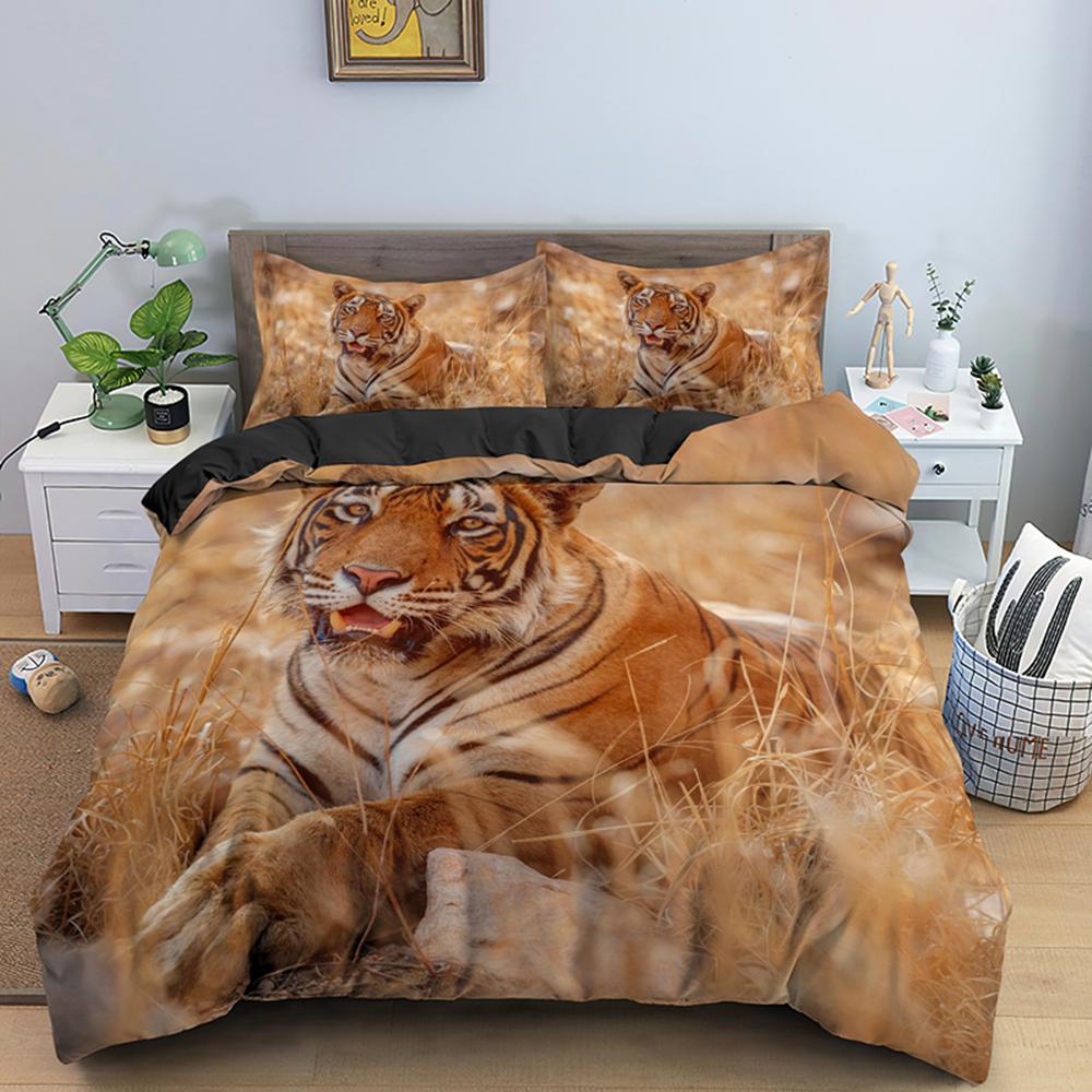 Tiger Duvet Cover Soft Comforter Cover Animal Bedding Set Tiger Pattern Quilt Cover For Room Decor 2/3Pcs Bedclothes