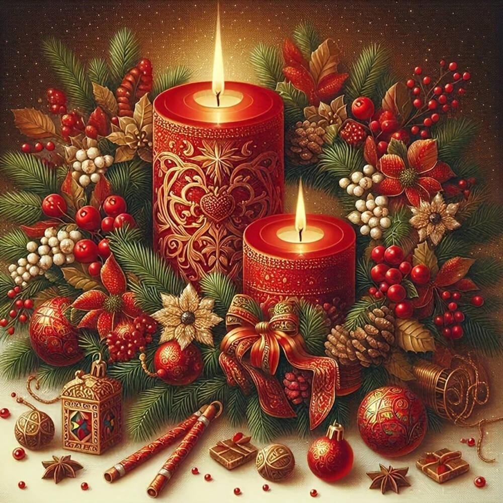 DIY 5D Diamond Painting Christmas Wreath Mosaic Candle Full Drill Embroidery Flower Crafts Art Supplies Unique Gift