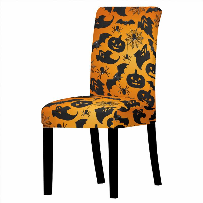 Halloween Chair Covers Dining Room Strech Elastic Pumpkin Print Chair Slipcover Elastic Cover For Kitchen Stools Party Decor