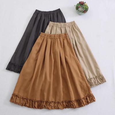 Nouveautés du printemps: Jupe Midi A-line Rétro Mori Girl en Coton et Lin avec Ourlet Volanté - Style Lâche et Polyvalent pour Femme