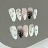 10Pcs Y2K Girls Fake Nails Black White Almond Resin Nail Handmade Press On Nails Wearable Full Cover Almond False Nail Tips