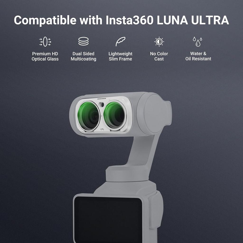 Zestaw filtrów ND NEEWER Tylko do kamery Gimbal Insta360 Luna Ultra, Zmienna gęstość neutralna (ND2-32) + CPL + 1/4 Black Diffusion