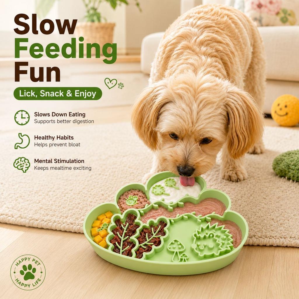 Silicone Lick Mat Slow Feeder for Cats & Small Dogs Non-Slip Design with Suction Cups Dishwasher Safe Pet Dish Extends Mealtime and Reduces Anxiety