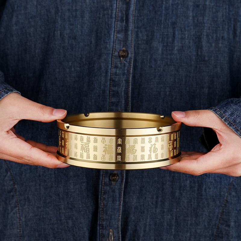 Portable Office Household Metal Indoor Large Ashtrays Ashtray Round Brass Tabletop Holder Simple Living Room Ashtray For Outdoor