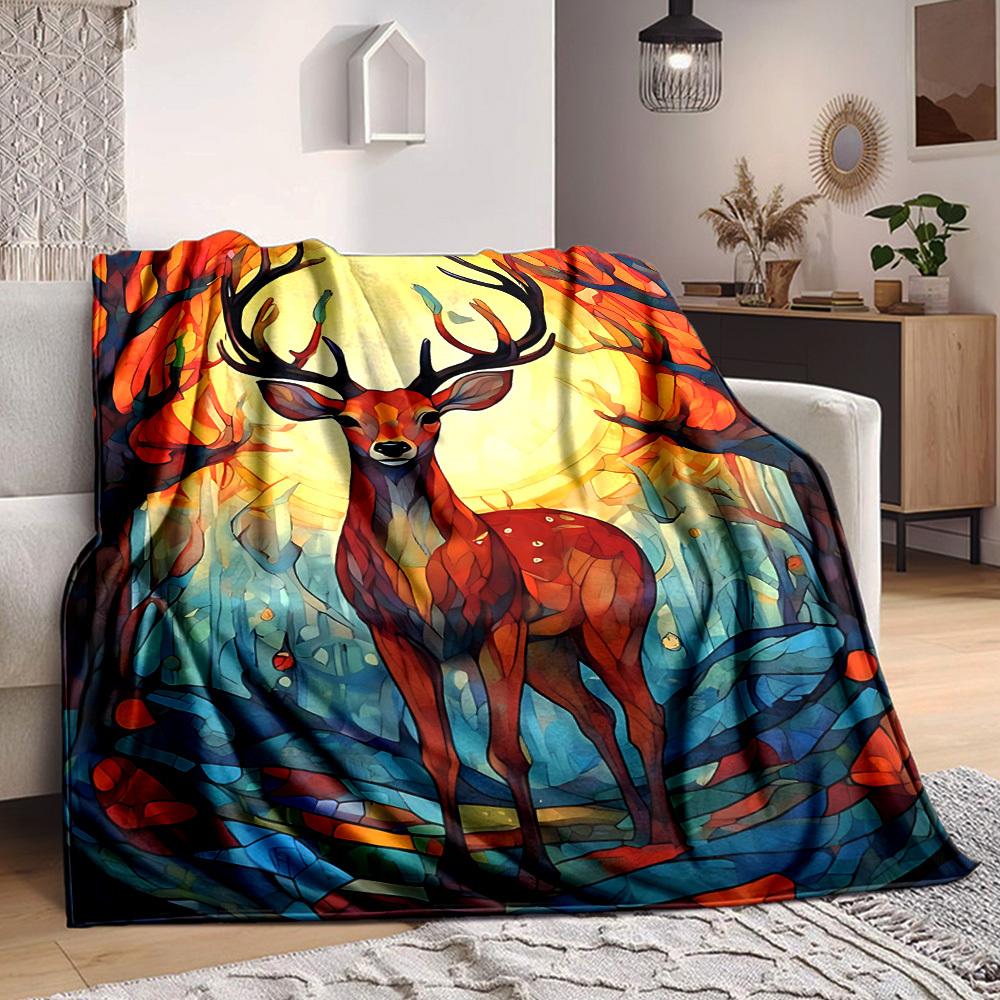 1pc Deer Forest Blanket, Lightweight Flannel Throw Blanket For Sofa, Bed, Travel, Camping, Living Room, Office, Couch, Chair, And Bed