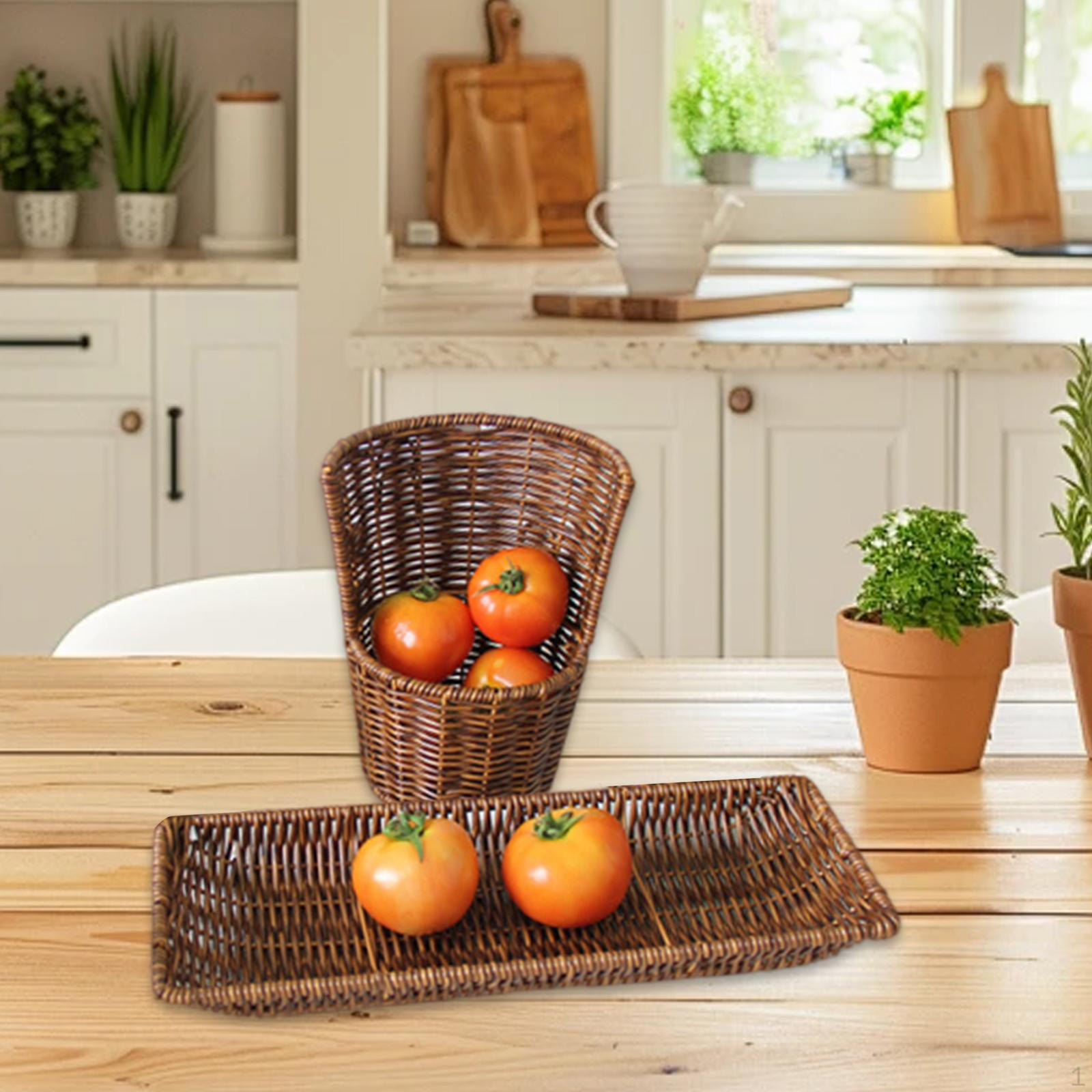 

2 Pieces Imitation Rattan Storage Baskets Hand Woven Fruit Basket Food Serving