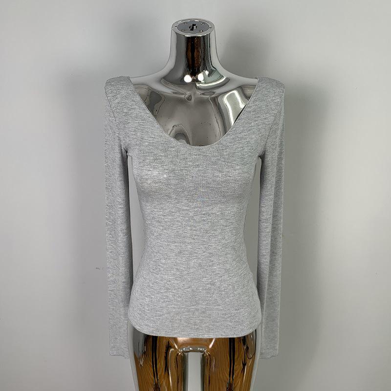 Korean Dongdaemun Slim-Fit Sexy Long Sleeve T-shirt with Large Neckline