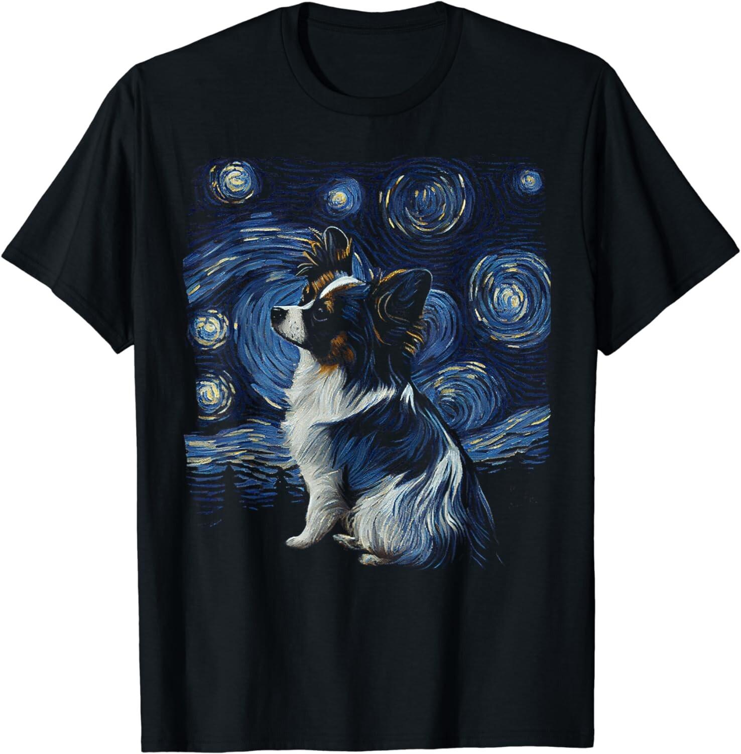 Papillon Dog Starry Night Dogs Lover Gifts Graphic Gift Unisex T-Shirt S разноцветный