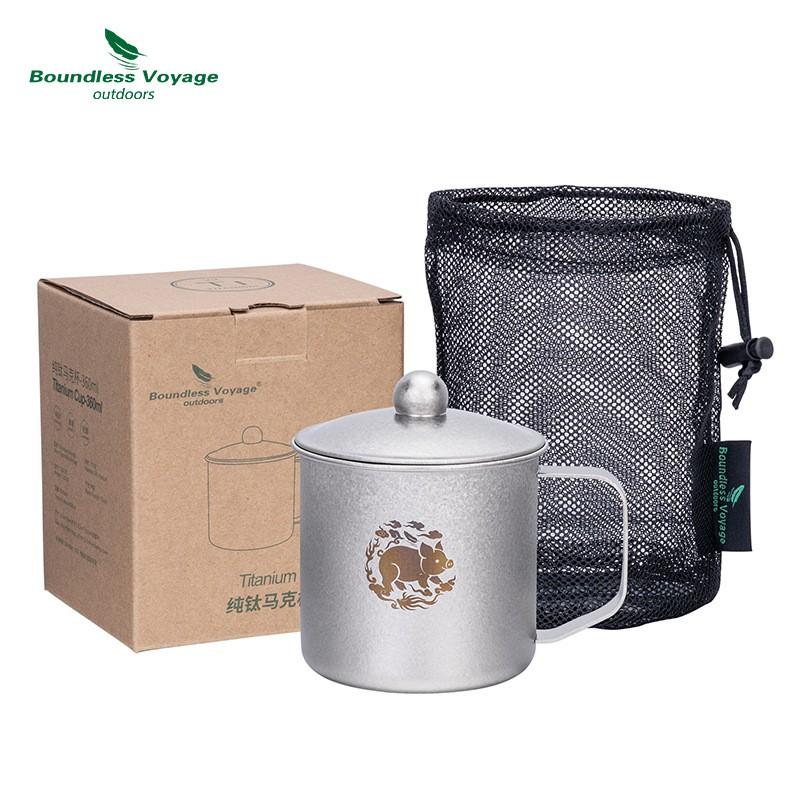 Ultra-Light Titanium Travel Mug With Lid Fixed Handle 360ml Single-Layer Outdoor Camping Cup Hiking Picnic Office