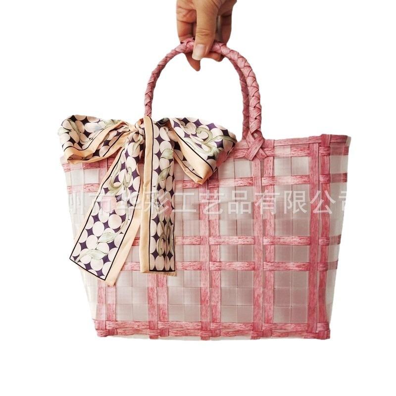 Woven bridesmaid gift bag, fashionable vegetable basket, hand basket, pastoral style, jelly plastic woven bag batch, portable.