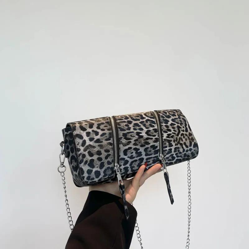 Leather PU shoulder bag with chains for women  shoulder bag  clutch bags  leopard print  crossbody bag  feminine fashion  designer bag