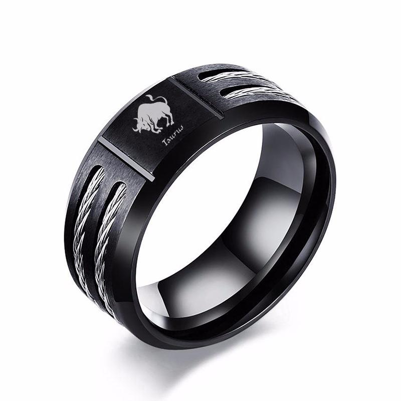 Anello Vnox 12 Segni Zodiacali per Uomo Acciaio Inossidabile Nero Intrecciato Inserimento Filo Uomo Robusto Anello Ariete Leone Costellazione Fedina