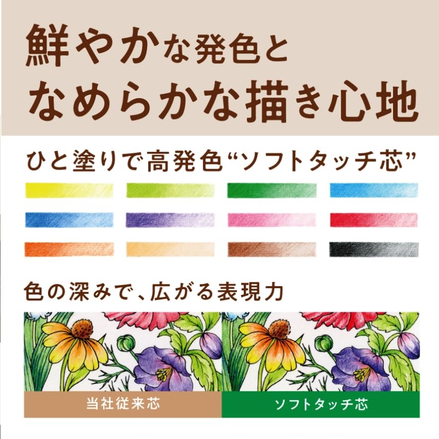 Tombow Colored 12 Hexagonal Wood Grain Kraft Paper Pencils, "Ki Monogatari" Series, Colors, Barrel, Finish, Packaging, CQ-KS12C