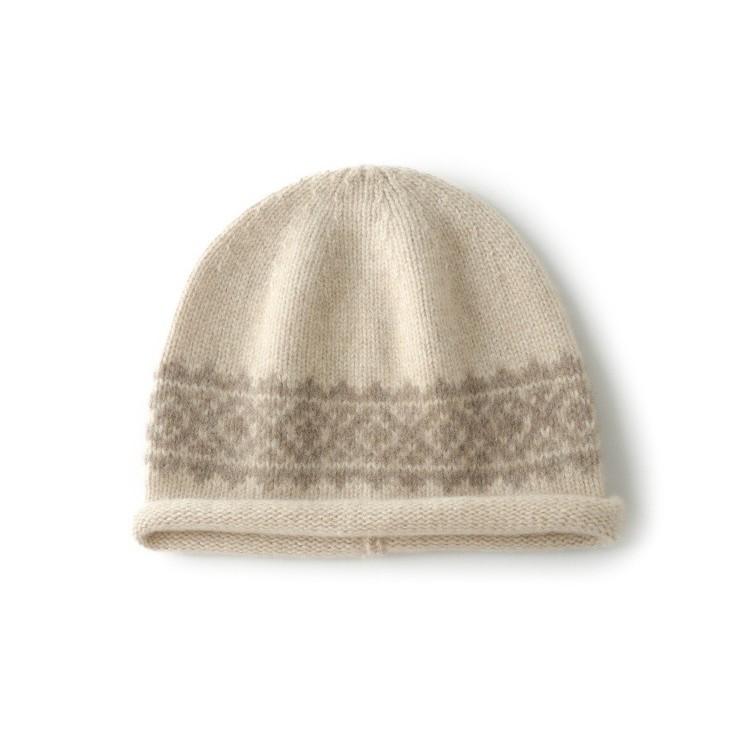 New autumn and winter pure cashmere thickened color matching rhombus knitted hat ear protector Lei Feng hat autumn and winter jacquard warm and cold