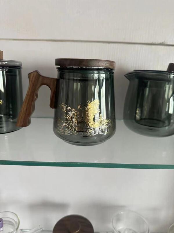 Chaxun Walnut Wood Handle Filter Glass Tea Brewing Set