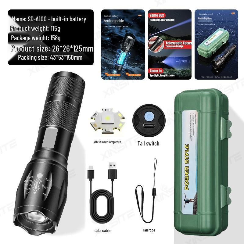 A100 Mini Rechargeable LED Flashlight with T6 Telescopic Zoom