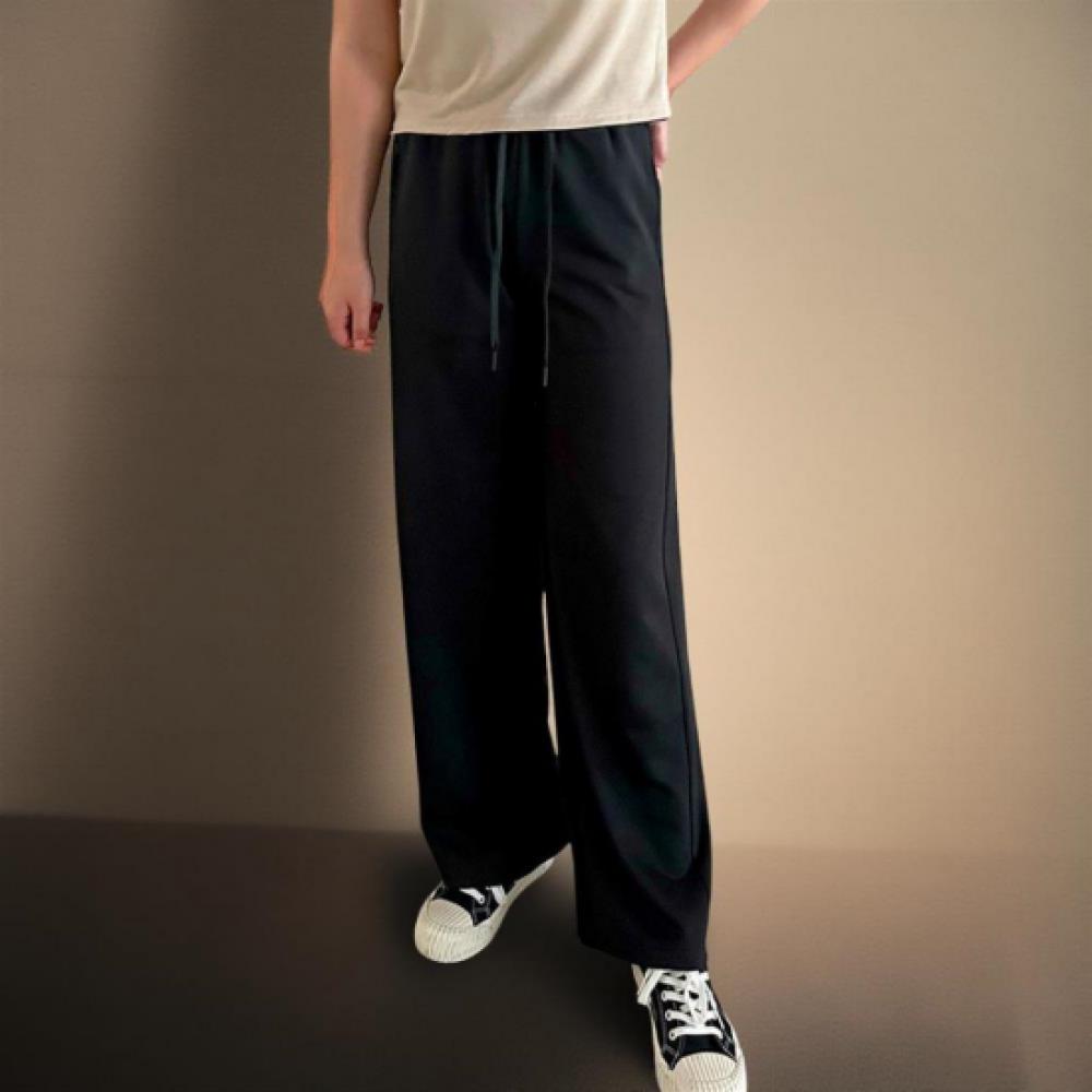 New Arrivals Open Run Women Stretch Black Wide Straight Pants Drawstring