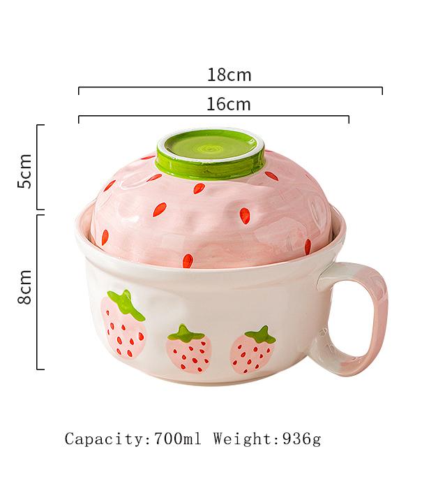 

Cute Ceramic Bowls Household 700ml New High Aesthetic Dining Tableware with Lid Underglaze Colour Students Instant Noodles Bowl 16cm рожевий
