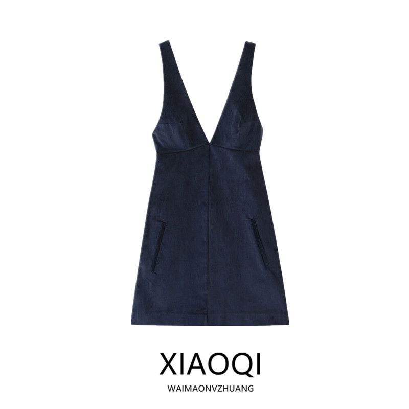 Fashion Style 2024 Fall and Winter New Women's Sling Corduroy Short Shoulder Strap V-neck Dress 4764272