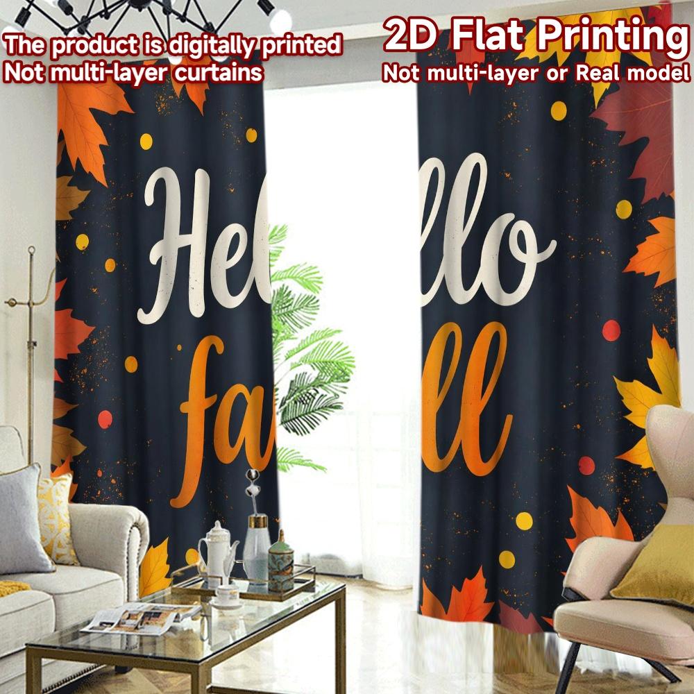 2D FLAT PRINTING 2pcs Curtains (Without Rod) Autumn Leaves Celebration Chic Minimalist Curtains Versatile Polyester Curtains