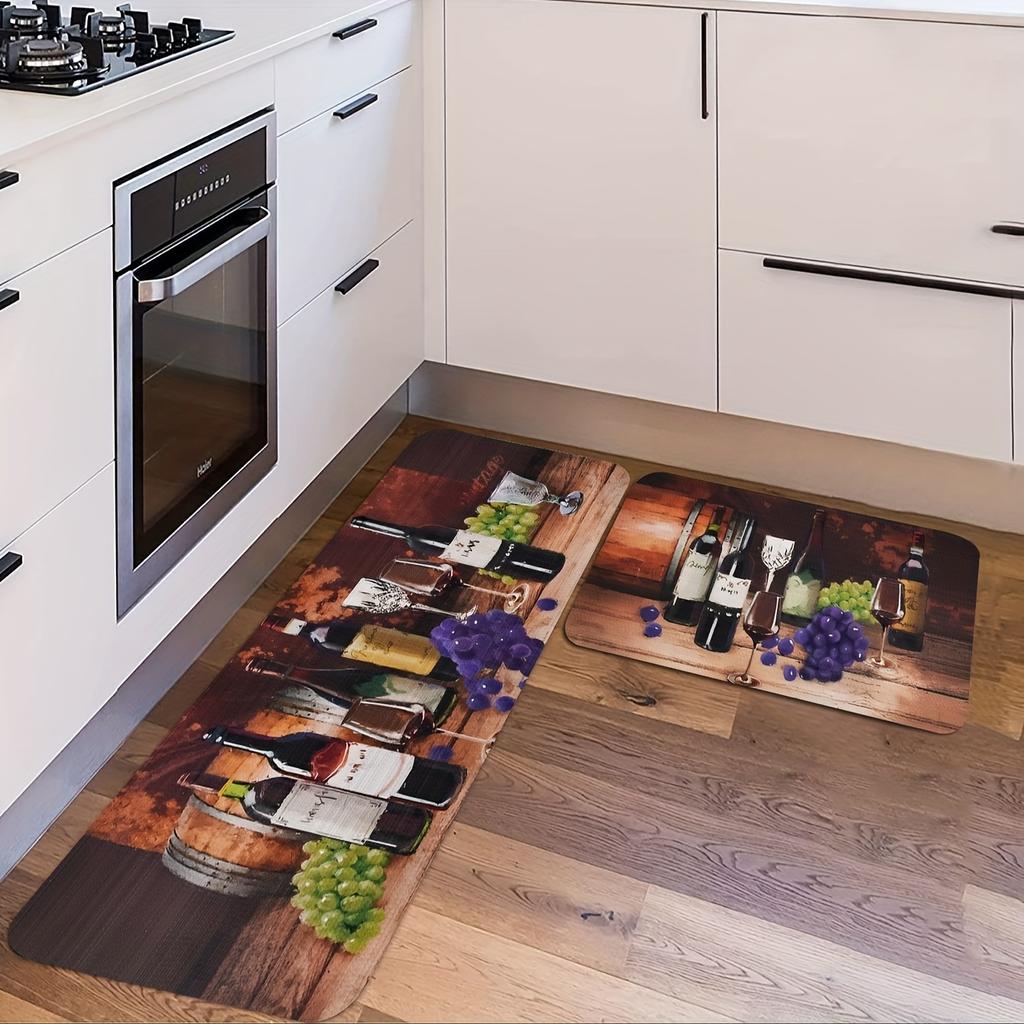 1pc Creative Wine Bottle Kitchen Mat Soft Thickened Kitchen Floor Mat Waterproof Non-slip Oil-proof Floor Mat Runner Rug
