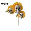Resin Skull Planter Sunflower Ornament, Halloween Theme Garden Decor, Potted Decoration Plant Waterproof Outdoor Decoration, for Lawn Patio Yard