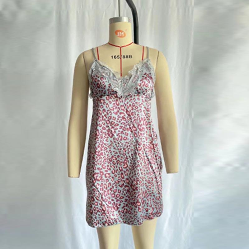 Sexy dámy Erotické spodní prádlo Pyžamo Košilka Sukně Dvoudílný oblek s leopardím vzorem Domácí oblečení