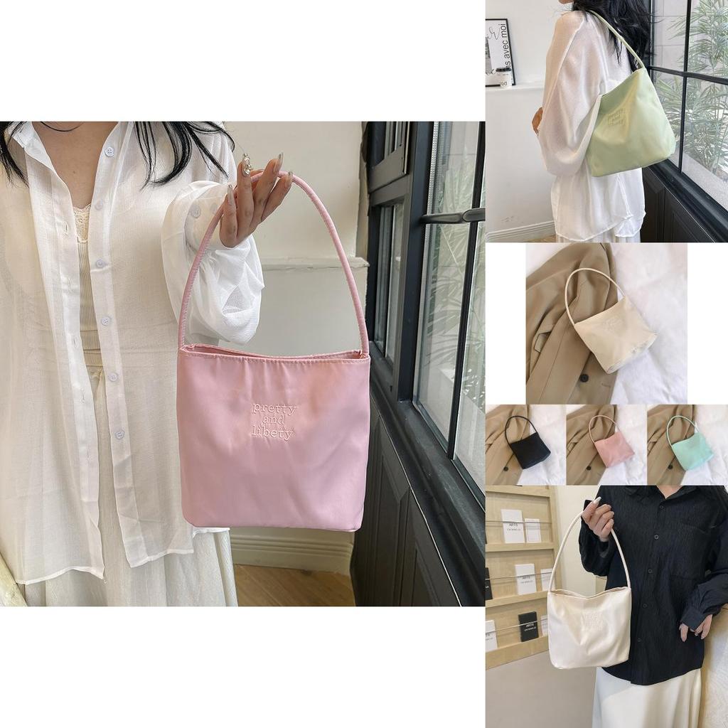 Chic Nylon Bucket Bag For Women Trendy Street Style Handbag With Magnetic Closure