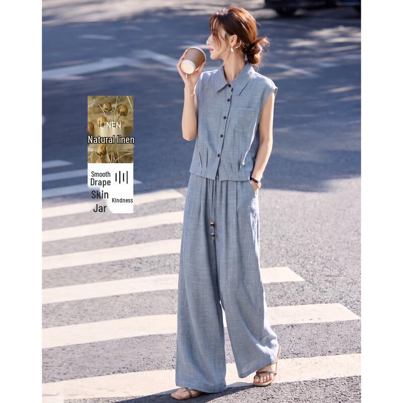 Linen Blend Relaxed Two-Piece Set M