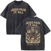 Magliette Cristiane da Uomo Croce Religiosa Versetto Biblico Gesù Fede T-shirt Oversize Grafica Vintage Lavaggio Acido Magliette