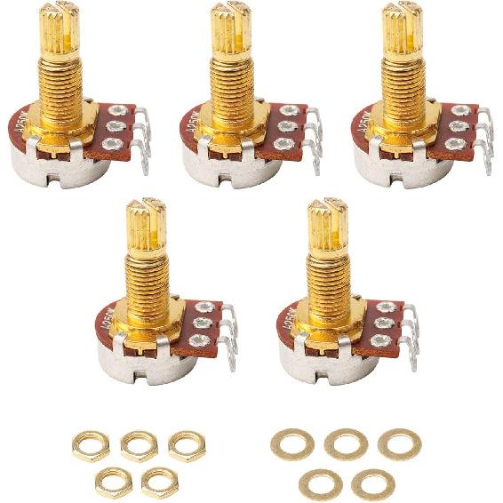 Swhmc 5PCS Guitar Potentiometers A250k Split Shaft Taper Pots Audio Tone Switch Control for Electric Bass Guitar