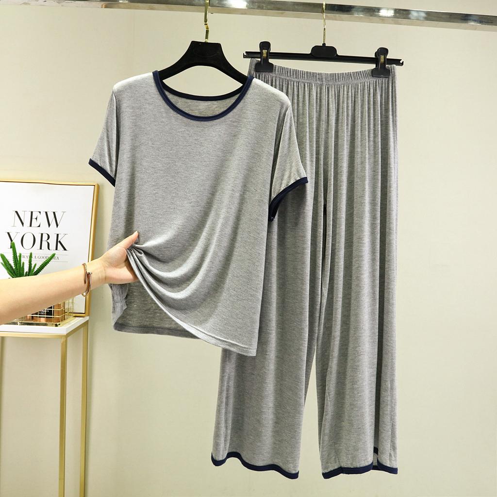 Plus Size Pour Femme Short Sleeve Trousers Suit Casual Loose Home Wear Clothes Modal Women's 2 Pcs