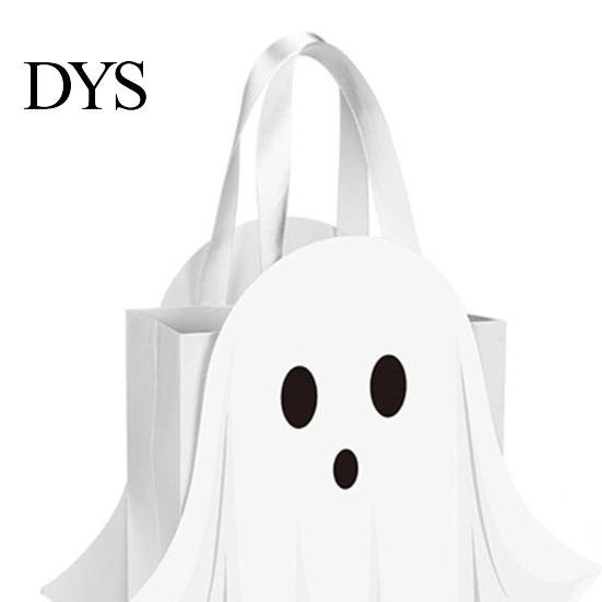 Foldable Trick or Treat Totes Halloween Ghost Cardboard Gift Bag, Cute Candy Goodie Bags Party Supplies for Children with Handle Birthday, Favors