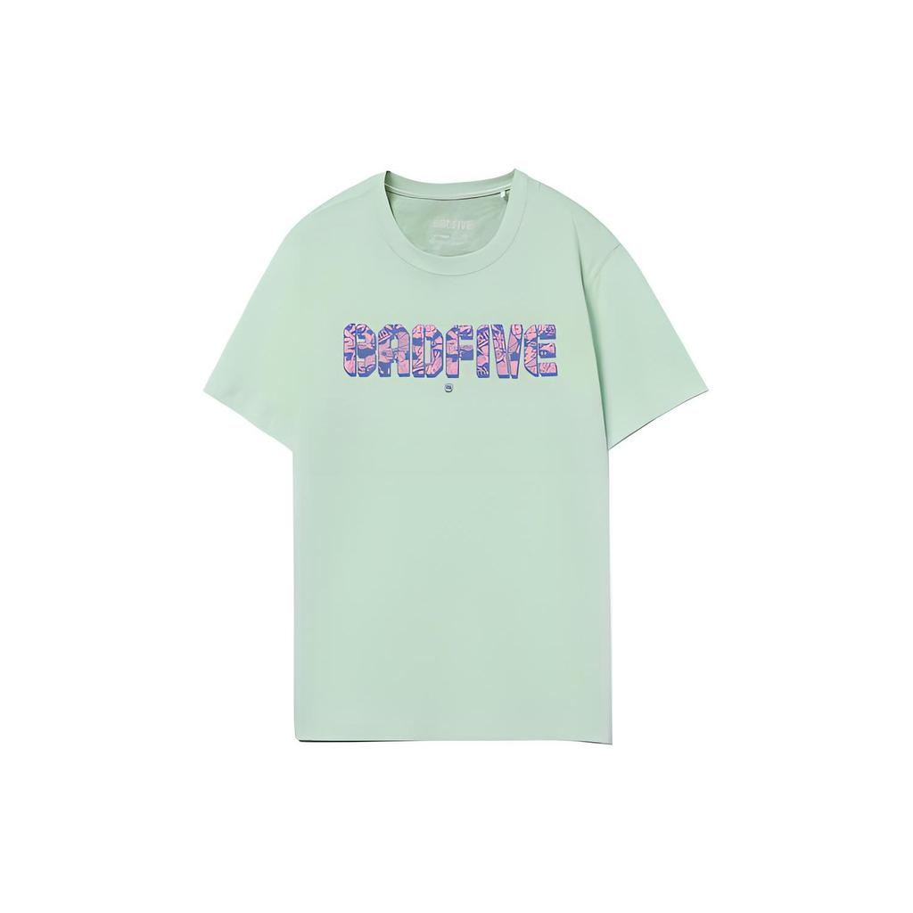 Li Ning Badfive Letter Print Sports Crew Neck T-Shirt Men Tops Water-Wave-Green AHSR473-5