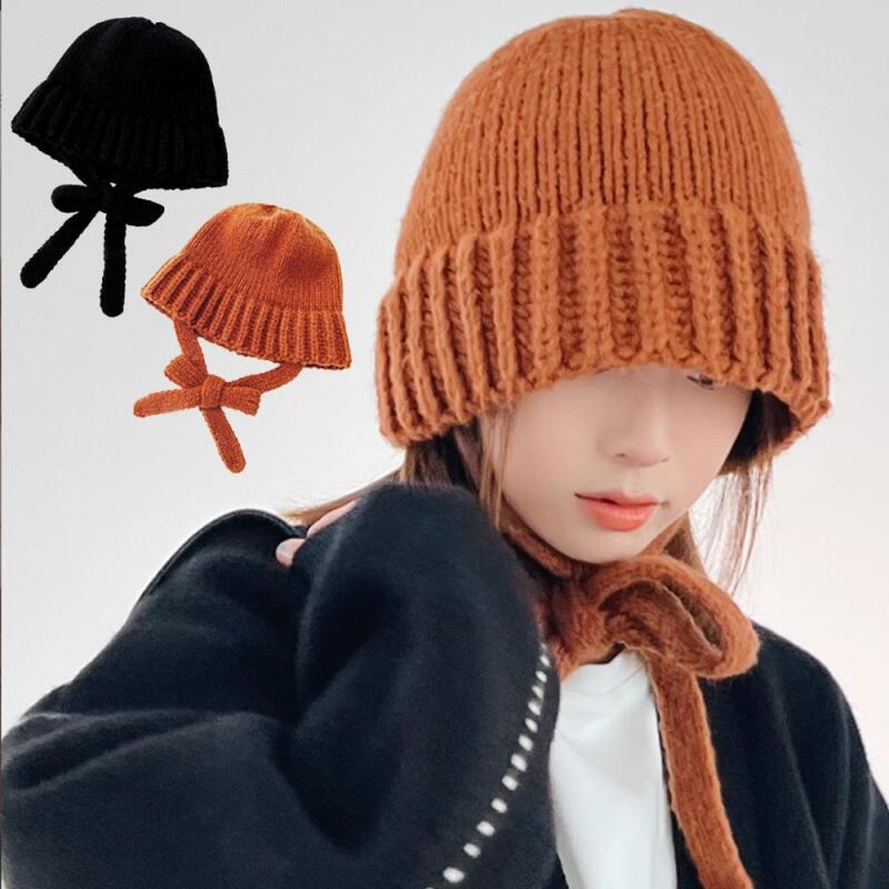 Women s loose-fit knit beanie with earflaps C6356_Brown