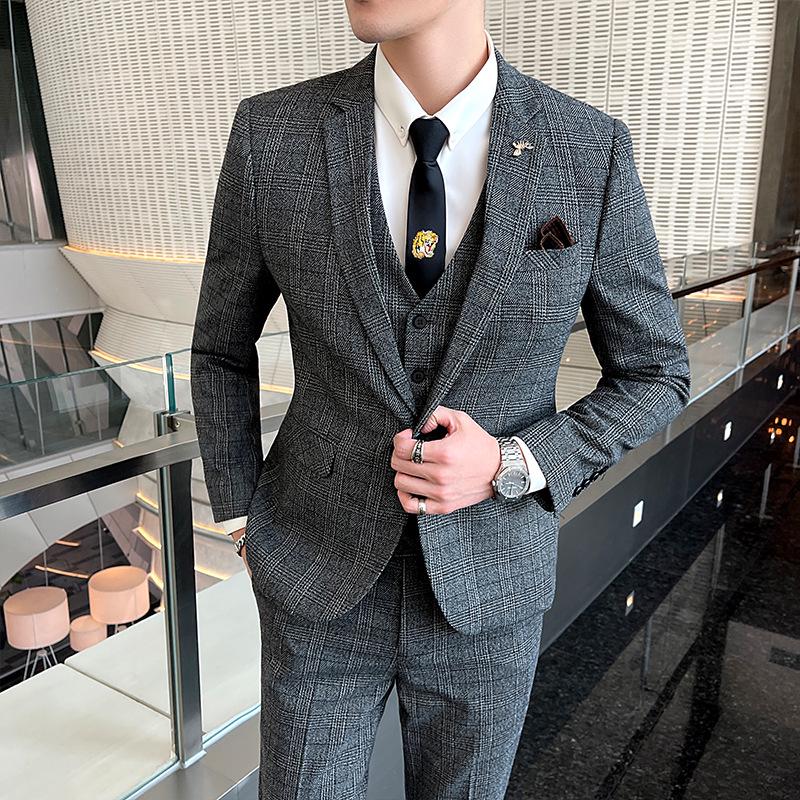 Pánský jarní ležérní oblek třídílný slim fit v korejském stylu
