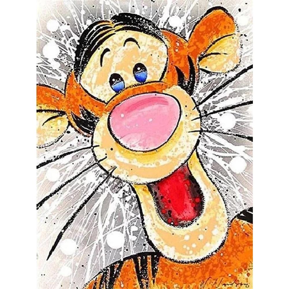 

Disney Diamond Painting Tigger Ink Splatter Art Style Healing Portrait Illustration 5D Diamond Painting Art Embroidery Cross-stitch Room Decoration Round 20x30cm