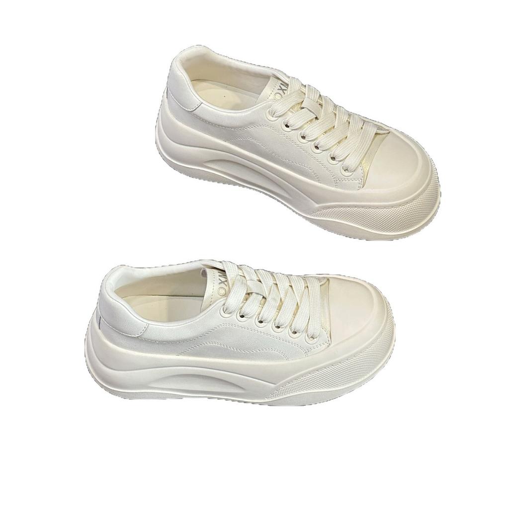 Lederplateau weiße Schuhe Damen 2025 neu vielseitig Füße klein lässige Sportschuhe leicht Muffin-Schuhe Board-Schuhe Tide