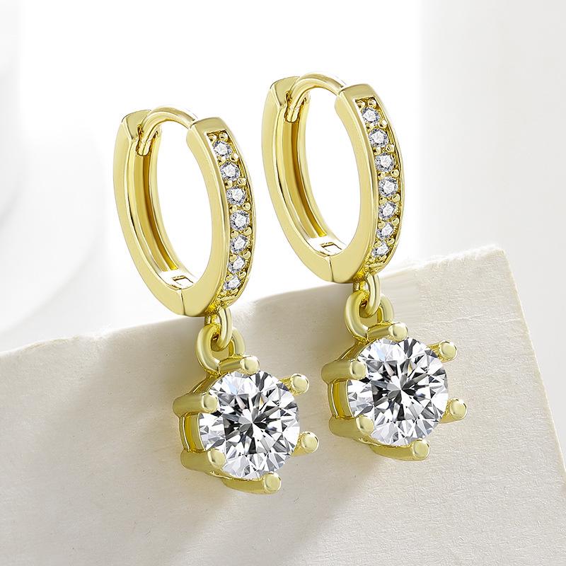 Pendientes de Borla de Moda Viva de Imitación Moissanita de Seis Garras de 2 Quilates para Mujer | Diseño Simple de Hebilla para la Oreja