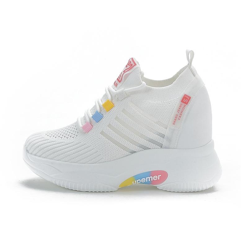 Wiosenne i letnie damskie buty nowe buty wszechstronne buty muffin na grubej podeszwie wewnętrzne zwiększenie wysokości damskie buty sportowe małe białe buty siateczkowe buty