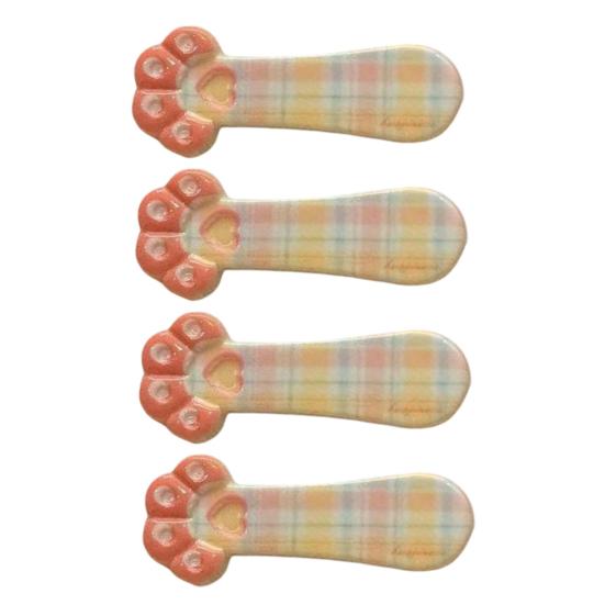 Girl Hairpin Plaid Pattern Cat Paw Shape Hair Clips Stable Clamping Force