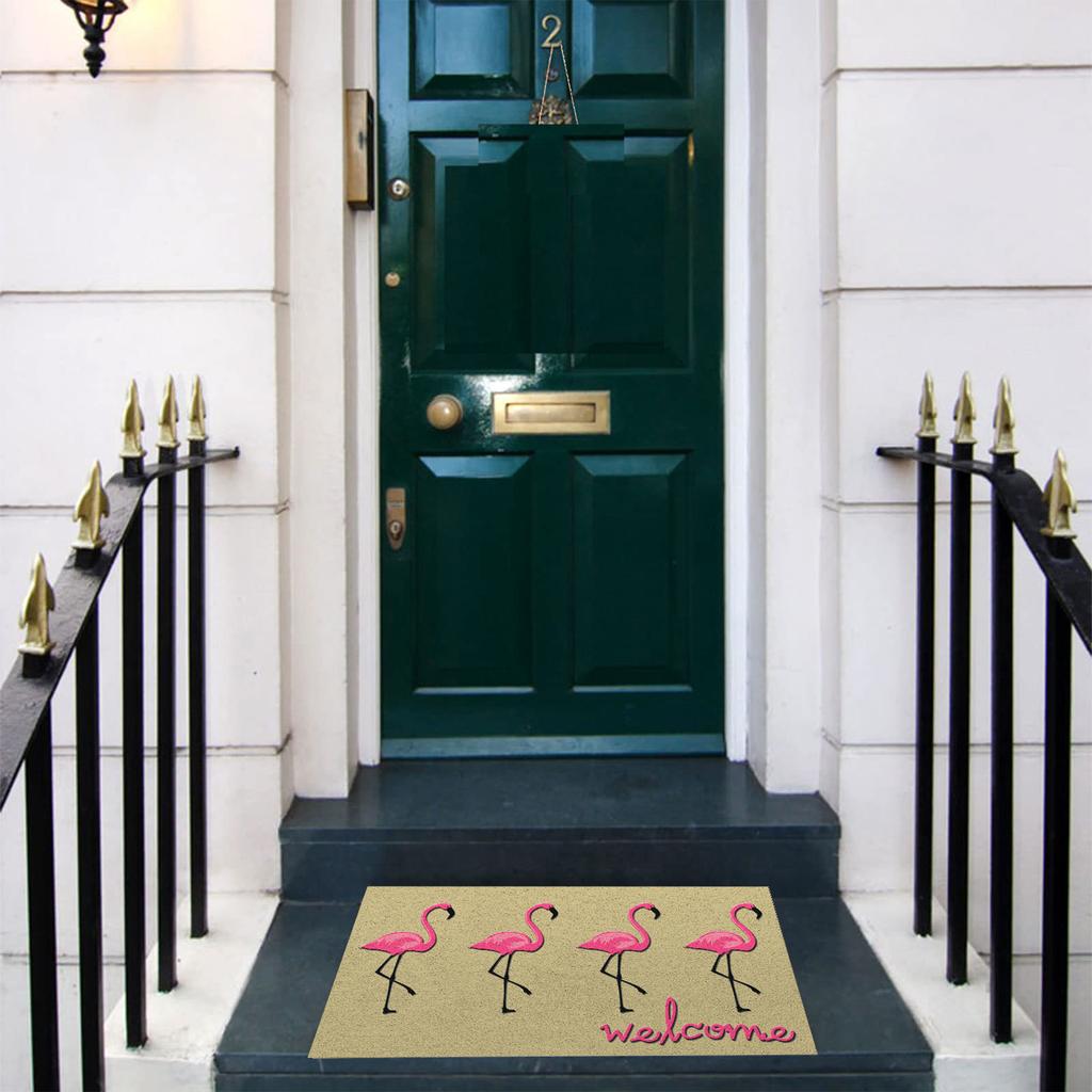 Pink Flamingos Welcome Door Mat,Rubber Doormat Funny Entrance,Non-Slip Floor Mat Kitchen,Dog Mat