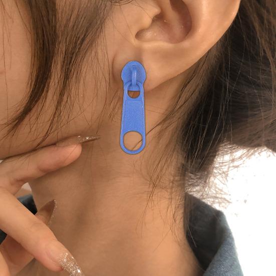 1 Pair Stud Earrings Zipper Shape Plated Jewelry Cartoon Candy Color Ear Studs for