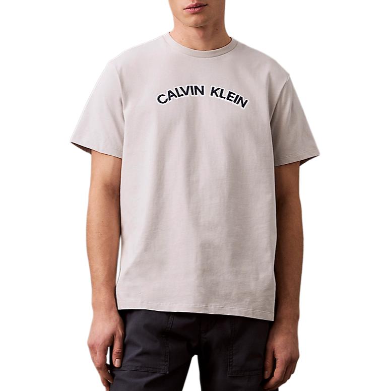 Calvin Klein Letter Print Comfortable Knitted Round Neck Short Sleeve T-Shirt Men Tops Gray Purple LV04RB849G-6XU