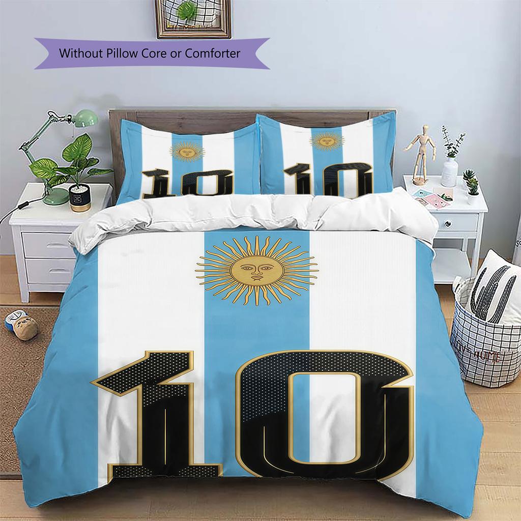 Lenjerie de pat cu model Lionel Messi, Set cu cuvertură, Husă cuvertură, Față de pernă, Cadou de casă de ziua de naștere(1 * husă de pilotă + 2 * fețe de pernă, fără miez)