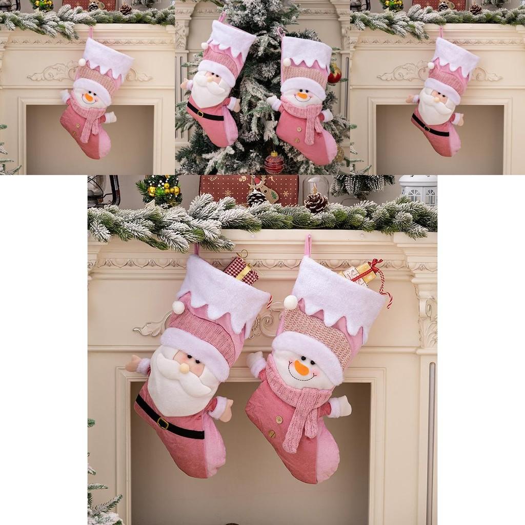 Nordic Pink Festive Christmas Stockings With Adorable Santa Snowman Perfect For Gifts