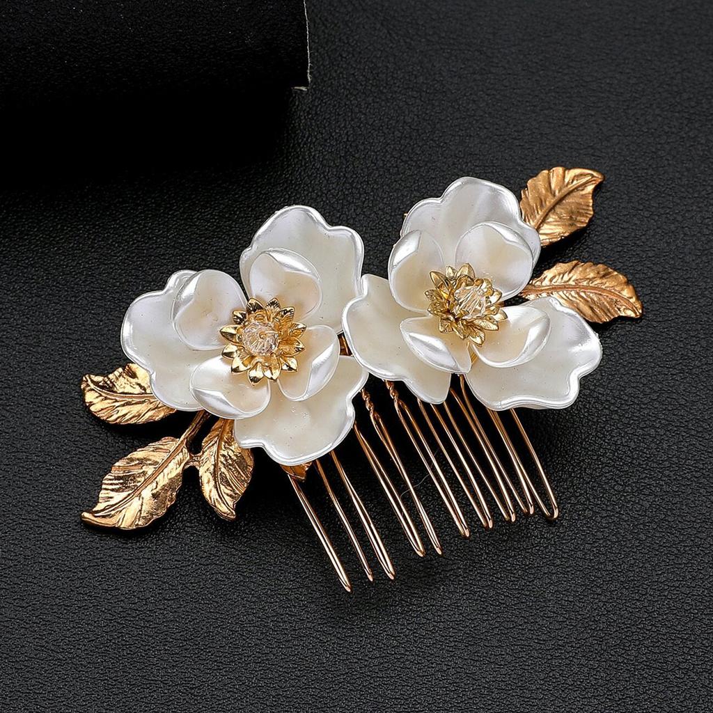 Bridal Hair Comb with White Lotus Decor Wedding Elegant Alloy Comb Barrette for Princess Party Favors Accessories