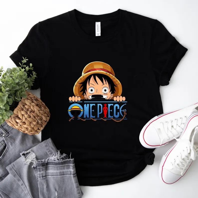 

2026 New One Piece Unisex and Womens Oversized Summer Tshirt Anime Cartoon Tee Streetwear Short Sleeves Parentchild Outfits S